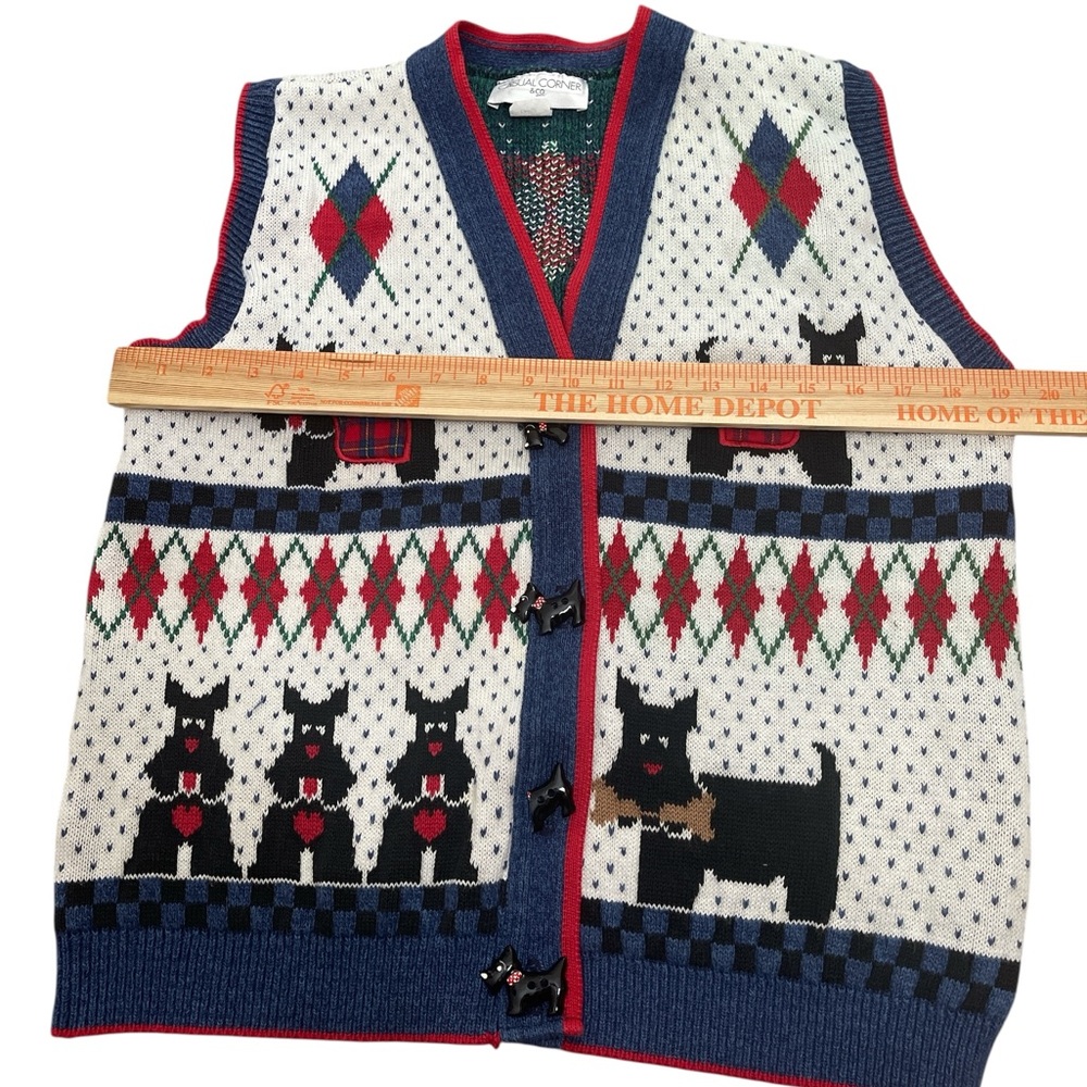 Vtg Casual Corner Grannycore Scottish Terrier Dog Sweater Vest Cardigan - Picture 5 of 6